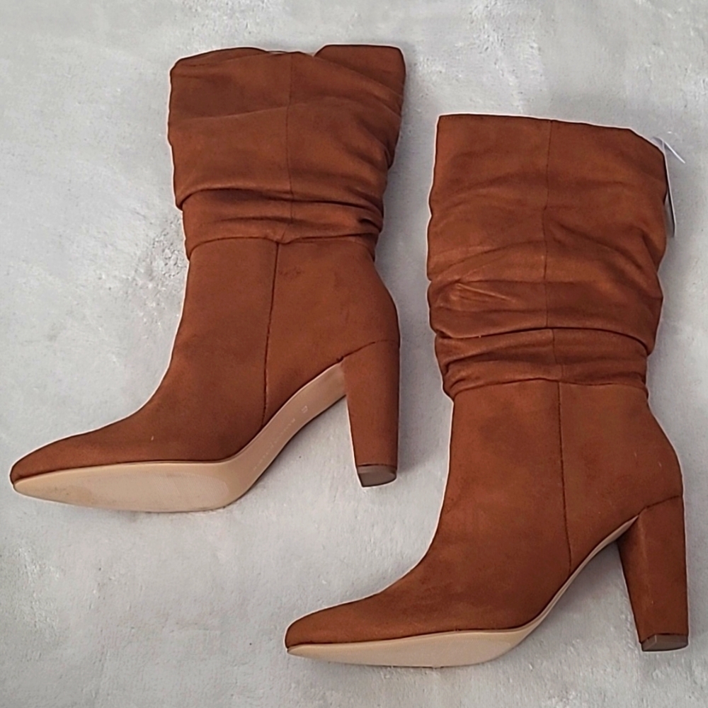 Banana Republic Womens 8.5 Vegan Suede Leather Slouchy Boot Brown Preppy Boho